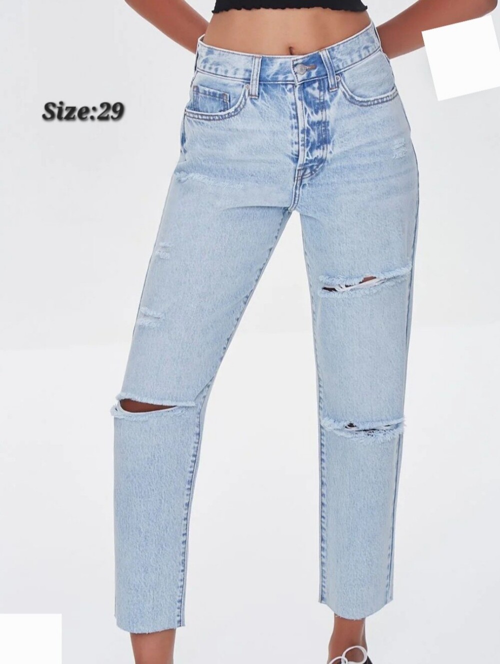 FOREVER 21 Distressed Ripped Women's Button Fly Straight Leg Jeans Size 29